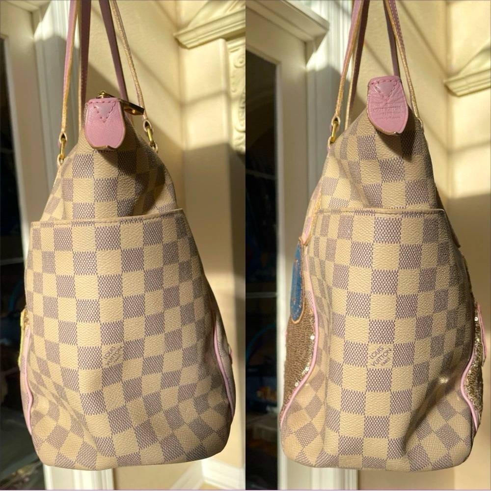 ❤️TRADED❤️Louis Vuitton custom Totally MM custom paint patch repair. Azur pink - Picture 7 of 16